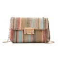 Bunte geflochtene Stroh-Umhängetasche mit Kette, modische Sommer-Strandtasche mit Überschlag. - Blau-Braun