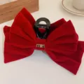 Red velvet bow hair claw clip, elegant large shark clip hair accessory for women style. - Red Velvet Bow Style (HH3395) / Red