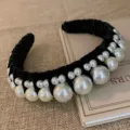 Zwarte fluwelen parel haarband voor vrouwen, elegante vintage brede haarhoop chic. - 14# Zwart Stijl 1 Parel