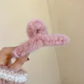 Pink fluffy hair claw clip, soft plush hair accessory for women and girls daily styling. - Plush Claw Clip / Pink
