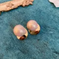 Vintage style pink pearl stud earrings with gold tone disc base for women elegant jewelry - 21# Silver Needle Earrings - Golden Twisted Circle & Pearl