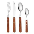 Roestvrijstalen bestekset met houten handvat vork mes lepel hoofdaanzicht 4st - 4-delige bestekset / Rosewood handle