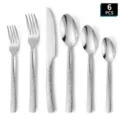 6-Piece Hammered Stainless Steel Cutlery Set Tableware Kitchen Dinner Knife Fork Spoon - Natural Color 6-Piece Set