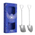 Stainless steel shovel spoon set, creative dessert ice cream spoon gift box 2pcs. - Pointed and Square Shovel Pair / Pieces with Gift Box / Blue Box Silver