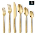 Gold stainless steel hammered flatware set 6pcs modern luxury cutlery knife fork and spoon - Gold Six-Piece Set