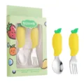 Kinderen siliconen roestvrij staal servies set schattig fruit handvat lepel en vork - Mango lepel & vork geschenkset