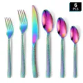 Rainbow stainless steel cutlery set, 6 pieces hammered knife fork spoon for dining. - Iridescent 6-Piece Set