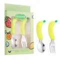 Kinderen siliconen roestvrij staal lepel vork set gele banaan stijl baby voeding servies - Banaan lepel & vork cadeauset