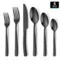 Black 6 pcs stainless steel hammered cutlery set western dining table knife fork spoon - Black 6-Piece Set