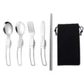 Edelstahl tragbares klappbares Besteckset mit Löffel, Gabel, Messer, Stäbchen und Aufbewahrungstasche. - 5-teiliges Set aus Messer, Gabel, Löffel, Essstäbchen & Salatlöffel mit schwarzer Tasche