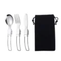 Tragbares Edelstahl Klappbares Besteck Set für Outdoor Camping mit schwarzer Tasche - Messer, Gabel & Löffel mit schwarzer Tasche