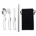 Set di posate pieghevoli in acciaio inossidabile 304 con cucchiaio forchetta coltello borsa - Set 4 pezzi coltello, forchetta, cucchiaio e bacchette con custodia nera