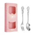 Vintage stainless steel spoon and fork gift set with pink box for tableware and coffee. - Silver Spoon And Fork / Pink Gift Box