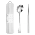 Portable stainless steel tableware set with spoon chopsticks and clear storage box for travel - 2-Piece Spoon and Chopstick Sets / Two-Piece Set / Silver