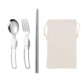 Set di posate pieghevoli in acciaio inossidabile 304 con cucchiaio, forchetta e custodia. - Cucchiaio, forchetta e bacchette con sacchetto bianco