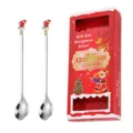 Kerst roestvrij staal lepel cadeau set met lange handvat en mooie hanger decoratie. - Sneeuwlaars Hanger / Tweeledige Geschenkdoos / Zilver