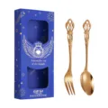 Vintage stainless steel spoon and fork gift set, elegant gold cutlery set in a blue box. - Gold Spoon And Fork / Blue Gift Box
