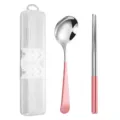 Portable 304 Stainless Steel Spoon and Chopsticks Set in Storage Box for Students - 2-Piece Spoon and Chopstick Sets / Two-Piece Set / Pink Silver