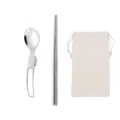 Set posate pieghevoli in acciaio inossidabile 304 forchetta cucchiaio bacchette con custodia. - Cucchiaio da insalata e bacchette con sacchetto bianco