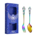 Coffret cadeau cuillère et fourchette en acier inoxydable arc-en-ciel vintage vaisselle - Cuillère Et Fourchette Arc-en-ciel / Boîte Cadeau Bleue