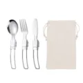 Set di posate portatili in acciaio inossidabile con forchetta cucchiaio e coltello. - Coltello, forchetta e cucchiaio con custodia bianca