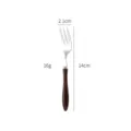 Stainless steel dessert fork with wooden handle, compact size 14cm for home kitchen dining use. - 304 Stainless Steel Fruit Forks / Wood Grain