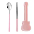 Portable stainless steel cutlery set with pink guitar case, cute spoon and chopsticks. - Silver Spoon & Chopsticks (Pink Case)