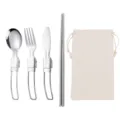 Set di posate pieghevoli in acciaio inossidabile 304 portatile per viaggi all'aperto con borsa - Set 4 pezzi coltello, forchetta, cucchiaio e bacchette con custodia bianca