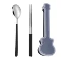 Portable 304 stainless steel spoon and chopsticks set with a creative guitar shaped case. - Silver Spoon & Chopsticks (Black Case)