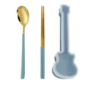 Blue and gold guitar portable cutlery set stainless steel spoon and chopsticks set - Gold Spoon & Chopsticks (Green Case)