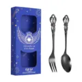 Set de couverts cuillère et fourchette en acier inoxydable rétro boîte élégante vaisselle - Cuillère Et Fourchette Noir / Boîte Cadeau Bleue