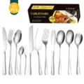 Stainless steel flatware set 12 piece cutlery knife fork spoon buffet serving tools - Original Steel Color