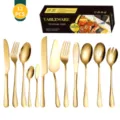 12-piece gold stainless steel flatware set kitchen tableware cutlery set luxury fork spoon knife - Gold
