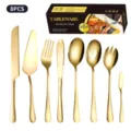 Gouden roestvrijstalen bestekset 8stuks luxe servies voor keuken en eettafel service - Goud 8-delige set