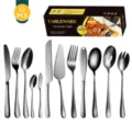 12-piece stainless steel flatware set kitchen tableware knife fork spoon set modern tableware - Black Style