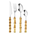 Stainless steel flatware set with bamboo handle, 4-piece vintage kitchen cutlery SKU. - Silver 4-Piece Set