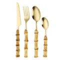 Gold stainless steel flatware set with bamboo style handle kitchen dining tableware. - Gold 4-Piece Set