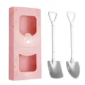 Set de cuillères pelle en acier inoxydable boîte cadeau dessert crème glacée 2pcs - Paire de Pelles Pointue et Carrée / Pièces avec Boîte Cadeau / Boîte Rose Argent