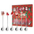 Weihnachten Löffel Set Edelstahl Besteck mit süßen Silikon Santa Schneemann Geschenkboxen - Löffel / 6-teilig (Rote Weihnachtsbox) / Silber