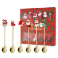 Weihnachtslöffel Set Edelstahl gold Kaffee Löffel mit süßer Geschenkbox für Feiertage. - Löffel / 6-teilig (Rote Weihnachtsbox) / Gold