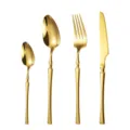 Gold stainless steel flatware set, elegant waist design knife fork spoon for dining table. - Four-Piece Set / Gold