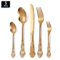 Set de couverts de 5 pièces en acier inoxydable doré avec manche creux vintage élégant. - Set de 5 pièces / Or Brillant