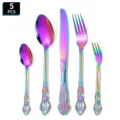 Ensemble de couverts vintage en acier inoxydable arc-en-ciel 5 pieces elegantes - Set de 5 pièces / Couleur AB