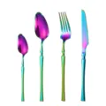 Rainbow stainless steel cutlery set, modern wasp-waist table spoon, fork and steak knife. - Four-Piece Set / AB Color