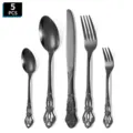 Set de couverts noirs en acier inoxydable de 5 pièces avec poignée creuse vintage rétro. - Set de 5 pièces / Noir