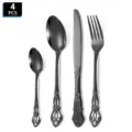 Juego de cubiertos negros de 4 piezas de acero inoxidable con mango hueco vintage - Set de 4 piezas / Negro