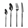 Black stainless steel cutlery set with elegant waist-shaped handle design for modern western dining. - Four-Piece Set / Black