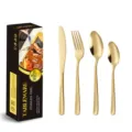 Goldenes edelstahl besteck set 4-teilig messer gabel löffel mit edler geschenkbox. - 4-Teiliges Set (mit Geschenkbox) / Gold