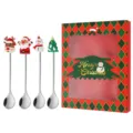 Weihnachtliche Edelstahl Löffel Set mit süßen Cartoon Puppen Anhänger und Geschenkkarton. - Löffel / 4-teilig (Weihnachtsbox) / Silber