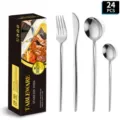 set di posate in acciaio inox 24 pezzi forchetta coltello cucchiaio confezione regalo - Set da 24 pezzi argento con scatola nera